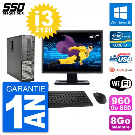 PC Dell OptiPlex 990 SFF Ecran 27" i3-2120 RAM 8Go SSD 960Go Windows 10 Wifi