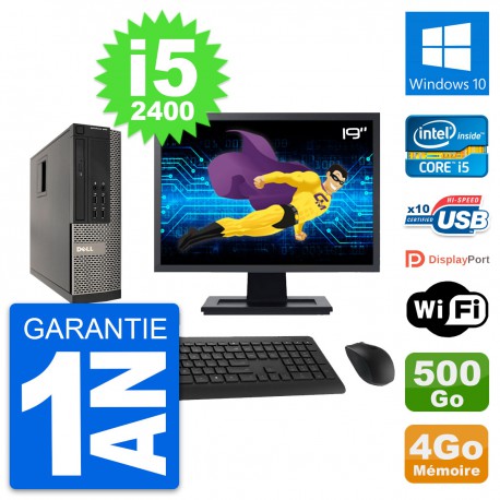 PC Dell 990 SFF Ecran 19" Intel i5-2400 RAM 4Go Disque Dur 500Go Windows 10 Wifi