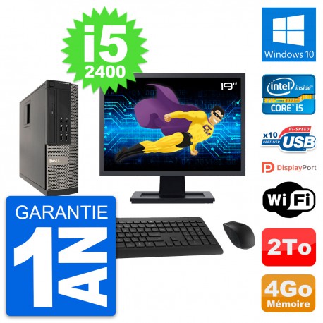 PC Dell 990 SFF Ecran 19" Intel i5-2400 RAM 4Go Disque Dur 2To Windows 10 Wifi