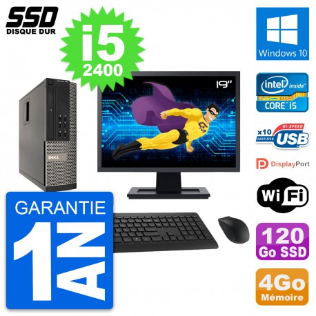 PC Dell OptiPlex 990 SFF Ecran 19" i5-2400 RAM 4Go SSD 120Go Windows 10 Wifi