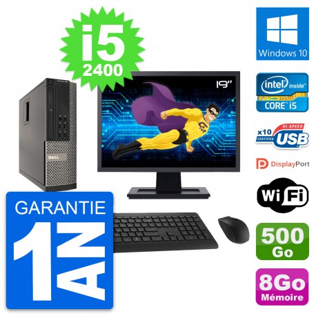 PC Dell 990 SFF Ecran 19" Intel i5-2400 RAM 8Go Disque Dur 500Go Windows 10 Wifi