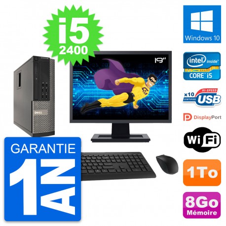 PC Dell 990 SFF Ecran 19" Intel i5-2400 RAM 8Go Disque Dur 1To Windows 10 Wifi