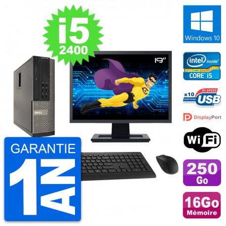 PC Dell 990 SFF Ecran 19" Intel i5-2400 RAM 16Go Disque 250Go Windows 10 Wifi
