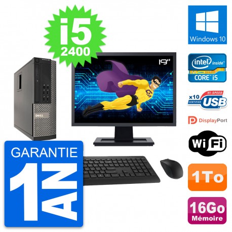 PC Dell 990 SFF Ecran 19" Intel i5-2400 RAM 16Go Disque Dur 1To Windows 10 Wifi