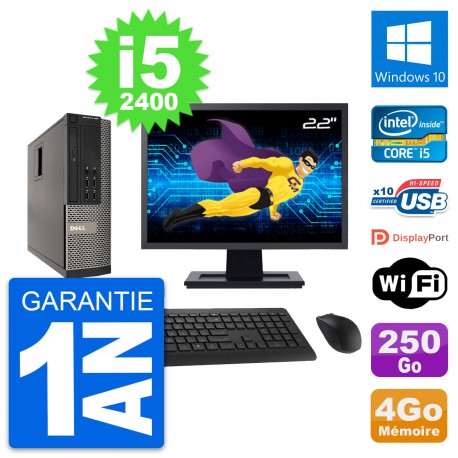 PC Dell 990 SFF Ecran 22" Intel i5-2400 RAM 4Go Disque Dur 250Go Windows 10 Wifi