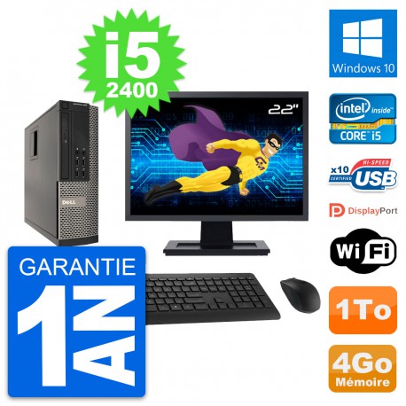 PC Dell 990 SFF Ecran 22" Intel i5-2400 RAM 4Go Disque Dur 1To Windows 10 Wifi