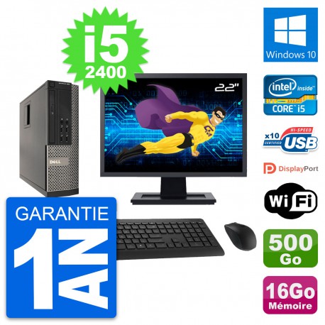 PC Dell 990 SFF Ecran 22" Intel i5-2400 RAM 16Go Disque 500Go Windows 10 Wifi