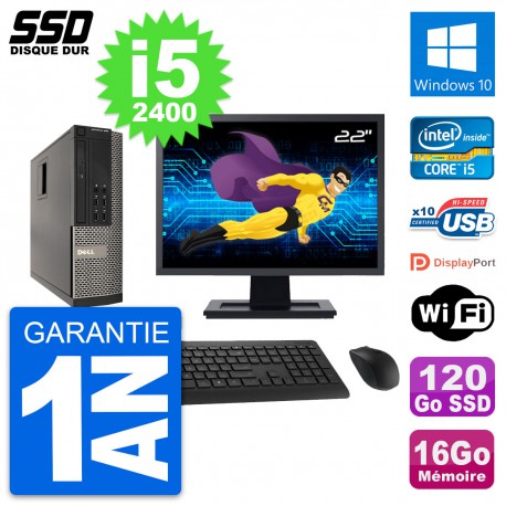 PC Dell OptiPlex 990 SFF Ecran 22" i5-2400 RAM 16Go SSD 120Go Windows 10 Wifi