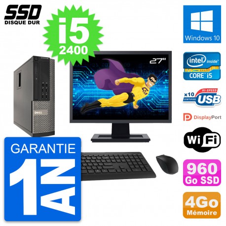 PC Dell OptiPlex 990 SFF Ecran 27" i5-2400 RAM 4Go SSD 960Go Windows 10 Wifi