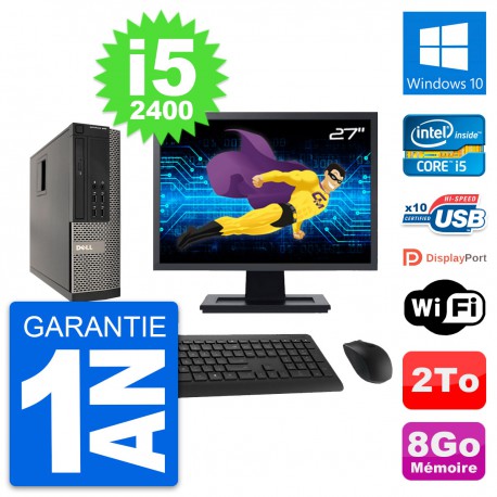 PC Dell 990 SFF Ecran 27" Intel i5-2400 RAM 8Go Disque Dur 2To Windows 10 Wifi