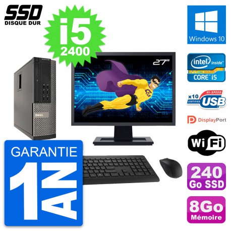 PC Dell OptiPlex 990 SFF Ecran 27" i5-2400 RAM 8Go SSD 240Go Windows 10 Wifi