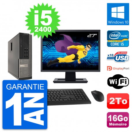 PC Dell 990 SFF Ecran 27" Intel i5-2400 RAM 16Go Disque Dur 2To Windows 10 Wifi