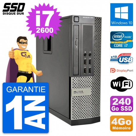 PC Dell OptiPlex 990 SFF Intel Core i7-2600 RAM 4Go SSD 240Go Windows 10 Wifi