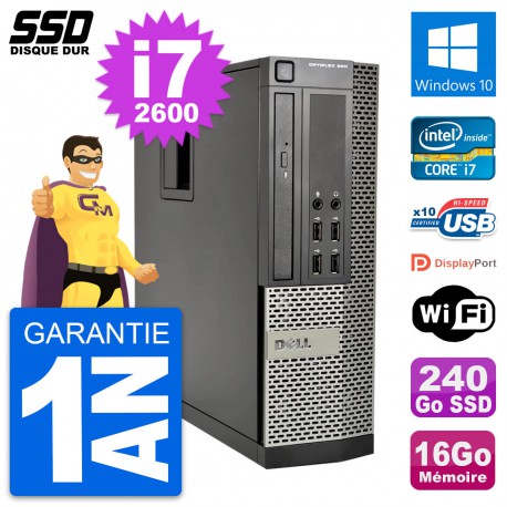 PC Dell OptiPlex 990 SFF Intel Core i7-2600 RAM 16Go SSD 240Go Windows 10 Wifi