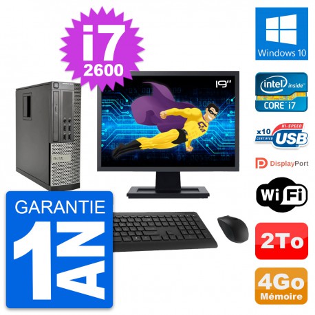 PC Dell 990 SFF Ecran 19" Intel i7-2600 RAM 4Go Disque Dur 2To Windows 10 Wifi