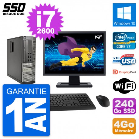 PC Dell OptiPlex 990 SFF Ecran 19" i7-2600 RAM 4Go SSD 240Go Windows 10 Wifi