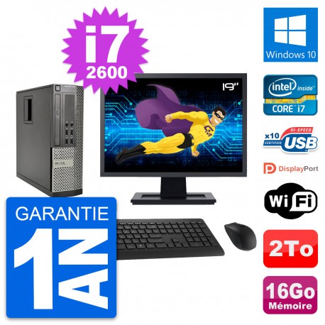 PC Dell 990 SFF Ecran 19" Intel i7-2600 RAM 16Go Disque Dur 2To Windows 10 Wifi