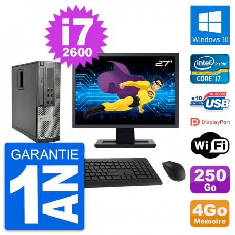 PC Dell 990 SFF Ecran 27" Intel i7-2600 RAM 4Go Disque Dur 250Go Windows 10 Wifi