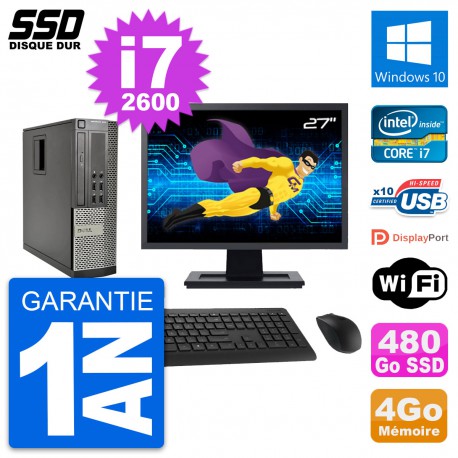 PC Dell OptiPlex 990 SFF Ecran 27" i7-2600 RAM 4Go SSD 480Go Windows 10 Wifi