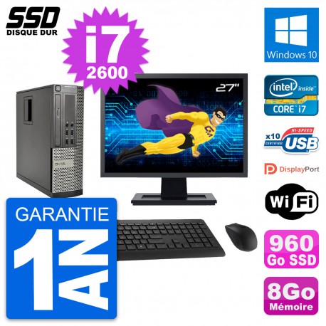PC Dell OptiPlex 990 SFF Ecran 27" i7-2600 RAM 8Go SSD 960Go Windows 10 Wifi