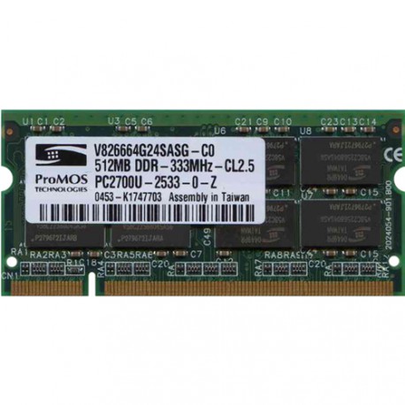 512Mo RAM PC Portable SODIMM ProMOS V826664G24SASG-C0 DDR1 PC-2700 333MHz