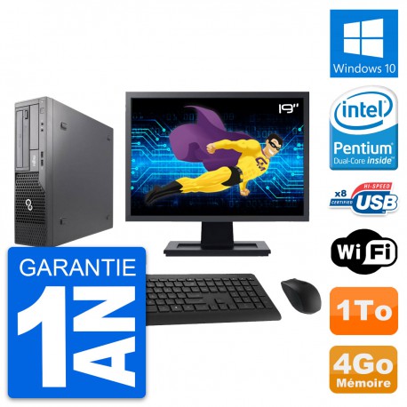PC Fujitsu E500 DT Ecran 19" Intel G630 RAM 4Go Disque Dur 1To Windows 10 Wifi
