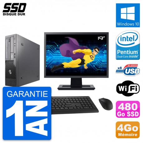PC Fujitsu E500 E85+ DT Ecran 19" Intel G630 RAM 4Go SSD 480Go Windows 10 Wifi