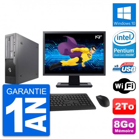 PC Fujitsu E500 DT Ecran 19" Intel G630 RAM 8Go Disque Dur 2To Windows 10 Wifi