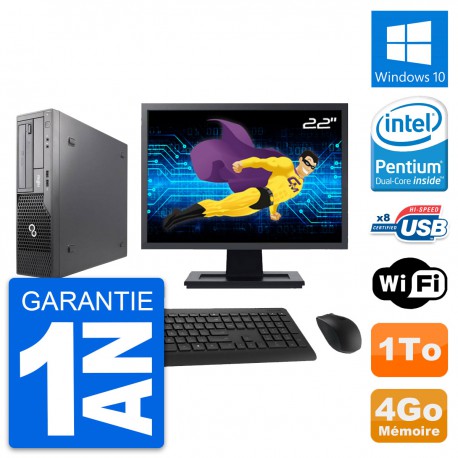 PC Fujitsu E500 DT Ecran 22" Intel G630 RAM 4Go Disque Dur 1To Windows 10 Wifi