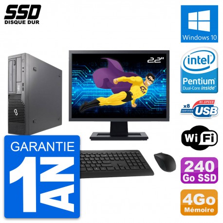 PC Fujitsu E500 E85+ DT Ecran 22" Intel G630 RAM 4Go SSD 240Go Windows 10 Wifi