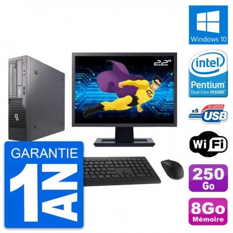 PC Fujitsu E500 DT Ecran 22" Intel G630 RAM 8Go Disque 250Go Windows 10 Wifi
