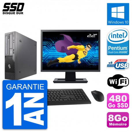 PC Fujitsu E500 E85+ DT Ecran 22" Intel G630 RAM 8Go SSD 480Go Windows 10 Wifi