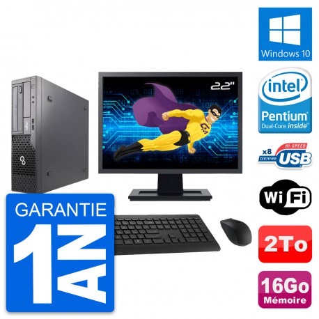 PC Fujitsu E500 DT Ecran 22" Intel G630 RAM 16Go Disque Dur 2To Windows 10 Wifi