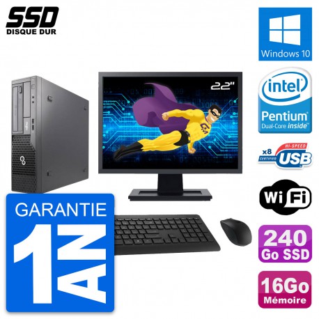 PC Fujitsu E500 E85+ DT Ecran 22" Intel G630 RAM 16Go SSD 240Go Windows 10 Wifi