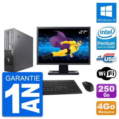 PC Fujitsu E500 DT Ecran 27" Intel G630 RAM 4Go Disque 250Go Windows 10 Wifi