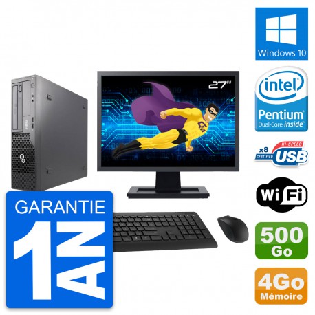 PC Fujitsu E500 DT Ecran 27" Intel G630 RAM 4Go Disque 500Go Windows 10 Wifi