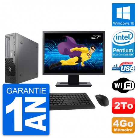 PC Fujitsu E500 DT Ecran 27" Intel G630 RAM 4Go Disque Dur 2To Windows 10 Wifi