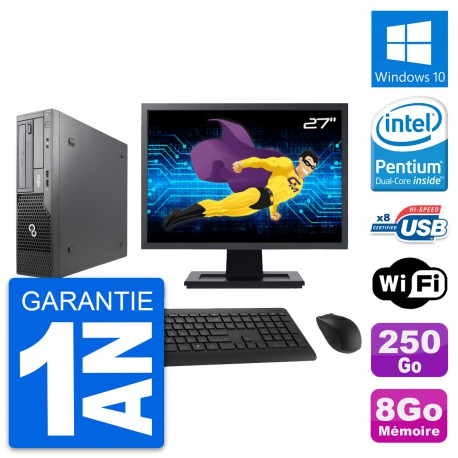 PC Fujitsu E500 DT Ecran 27" Intel G630 RAM 8Go Disque 250Go Windows 10 Wifi