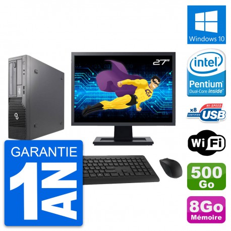 PC Fujitsu E500 DT Ecran 27" Intel G630 RAM 8Go Disque 500Go Windows 10 Wifi