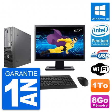 PC Fujitsu E500 DT Ecran 27" Intel G630 RAM 8Go Disque Dur 1To Windows 10 Wifi