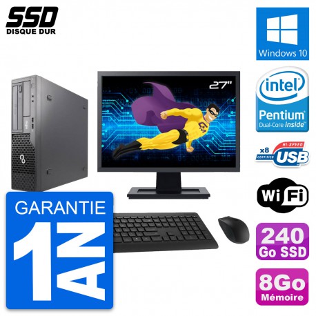 PC Fujitsu E500 E85+ DT Ecran 27" Intel G630 RAM 8Go SSD 240Go Windows 10 Wifi