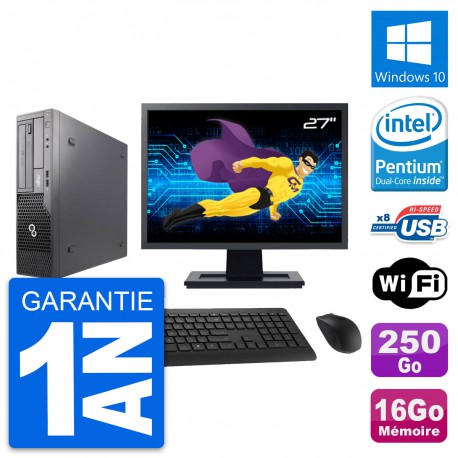 PC Fujitsu E500 DT Ecran 27" Intel G630 RAM 16Go Disque 250Go Windows 10 Wifi