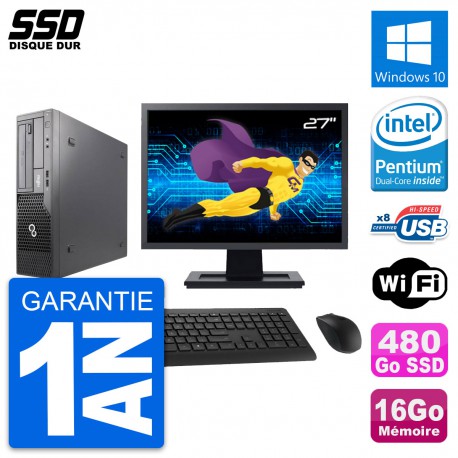 PC Fujitsu E500 E85+ DT Ecran 27" Intel G630 RAM 16Go SSD 480Go Windows 10 Wifi