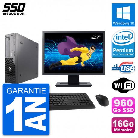 PC Fujitsu E500 E85+ DT Ecran 27" Intel G630 RAM 16Go SSD 960Go Windows 10 Wifi