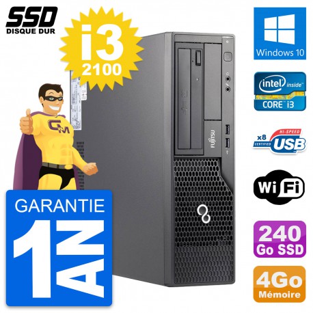 PC Fujitsu Esprimo E500 E85+ DT Intel i3-2100 RAM 4Go SSD 240Go Windows 10 Wifi