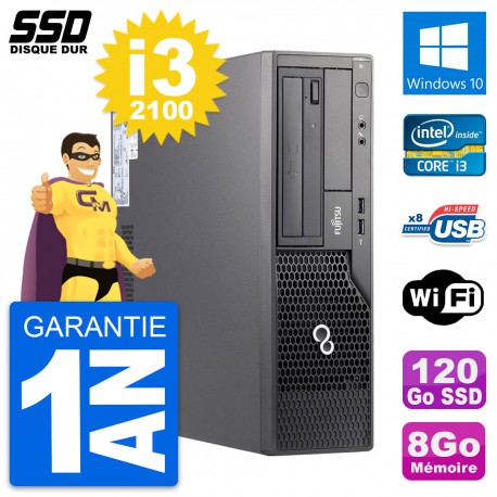 PC Fujitsu Esprimo E500 E85+ DT Intel i3-2100 RAM 8Go SSD 120Go Windows 10 Wifi