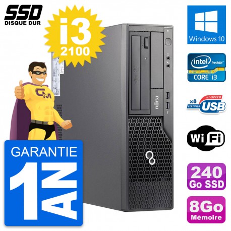 PC Fujitsu Esprimo E500 E85+ DT Intel i3-2100 RAM 8Go SSD 240Go Windows 10 Wifi