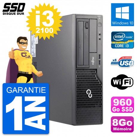PC Fujitsu Esprimo E500 E85+ DT Intel i3-2100 RAM 8Go SSD 960Go Windows 10 Wifi