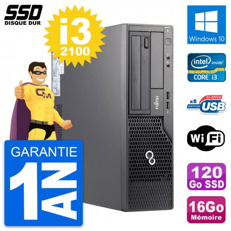PC Fujitsu Esprimo E500 E85+ DT Intel i3-2100 RAM 16Go SSD 120Go Windows 10 Wifi