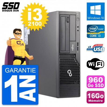PC Fujitsu Esprimo E500 E85+ DT Intel i3-2100 RAM 16Go SSD 960Go Windows 10 Wifi